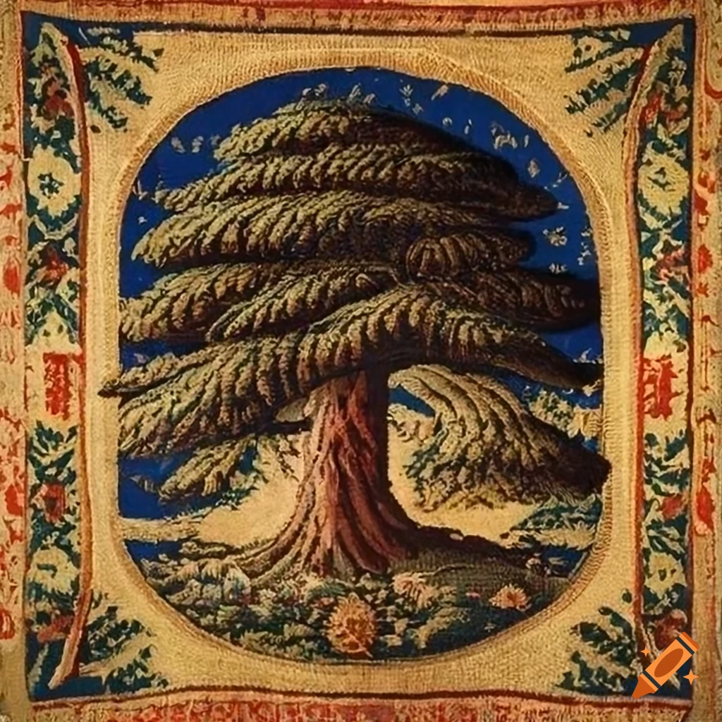 medieval tapestry of a pine tree