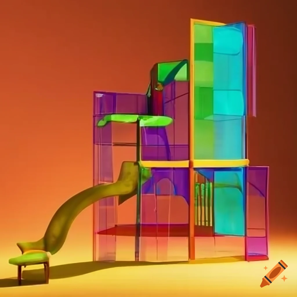Colorful surreal playground with glass structures on Craiyon