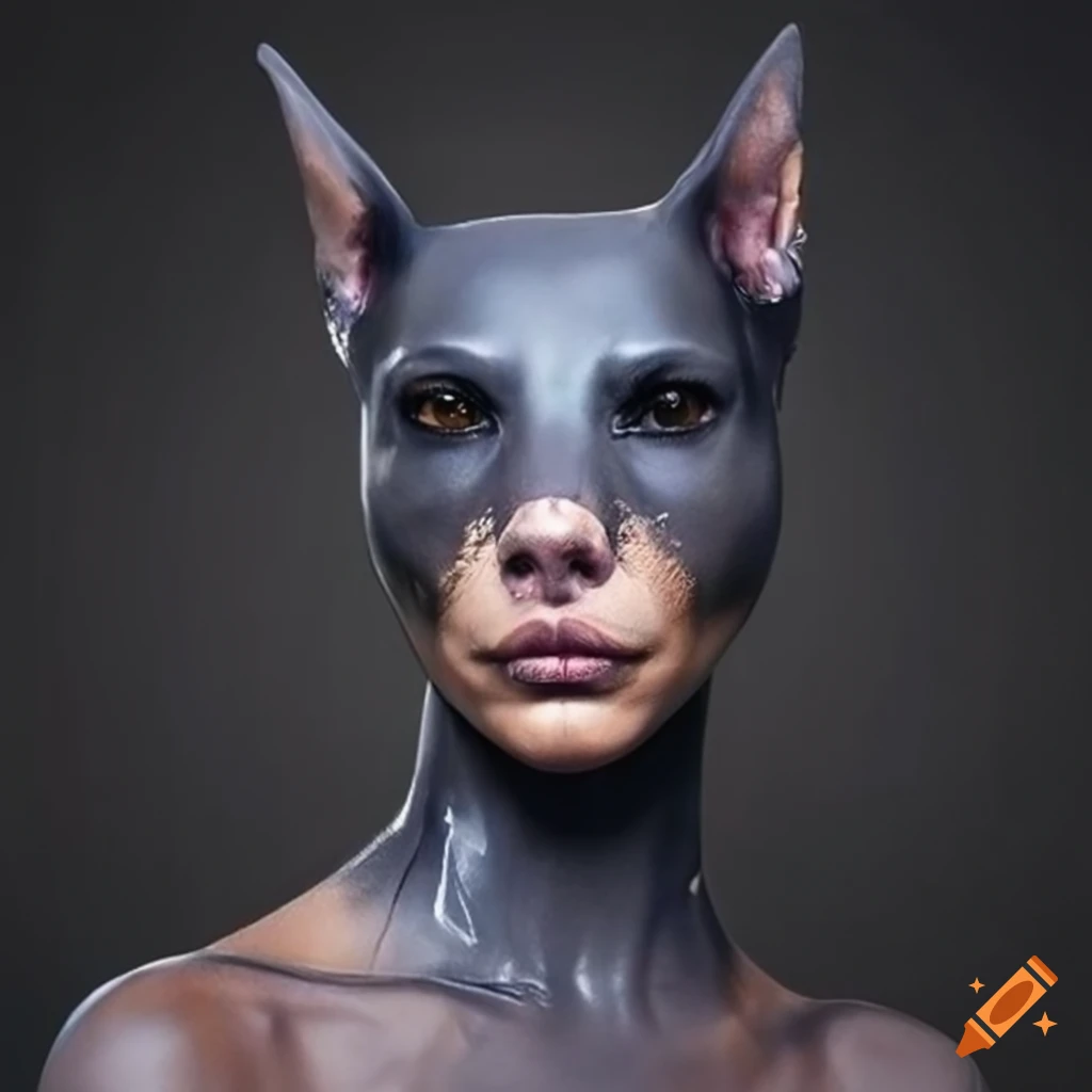 Kendall jenner-inspired latex mask with doberman features