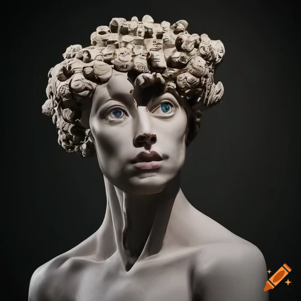 sculpture of a meticulously arranged humanoid figure