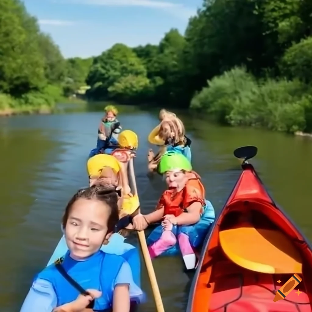 groupe d'enfants faisant du canoë dans le Loing