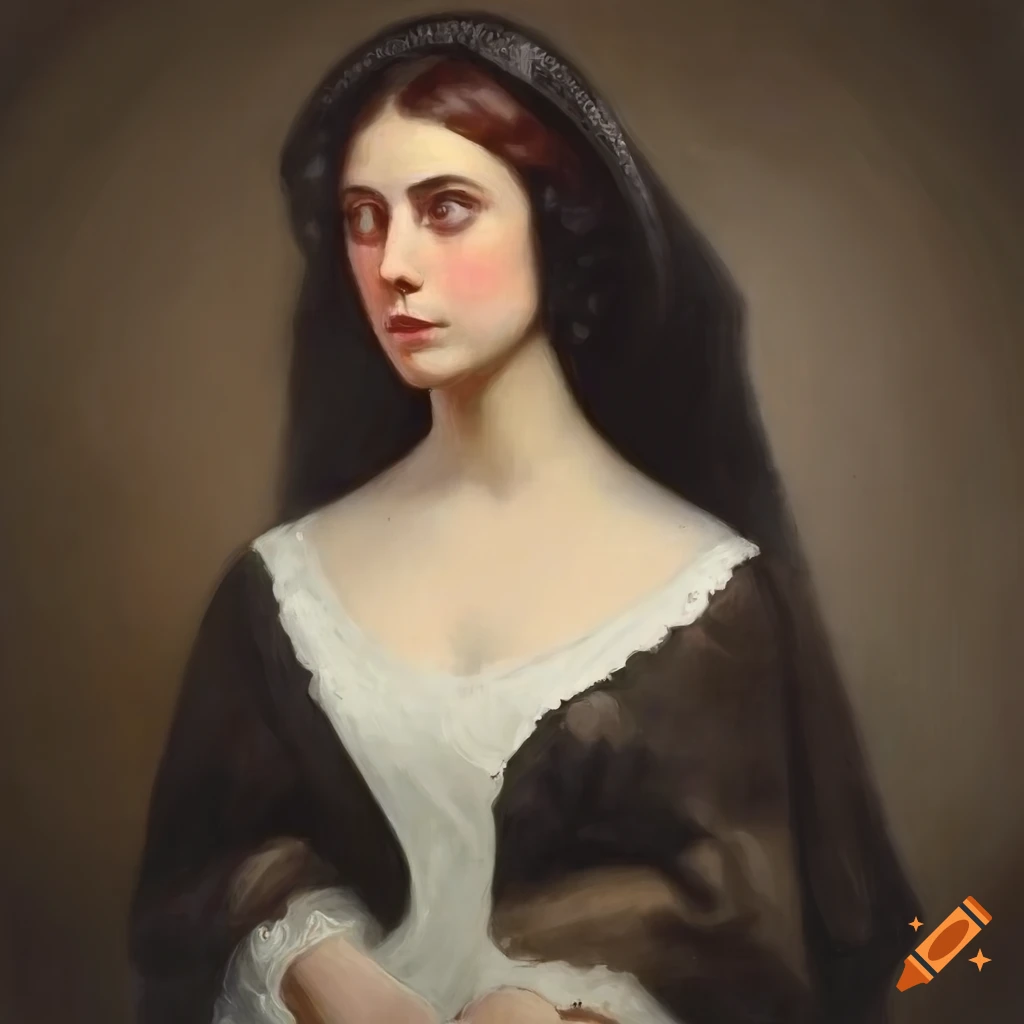 portrait of a brunette woman in a haunted house