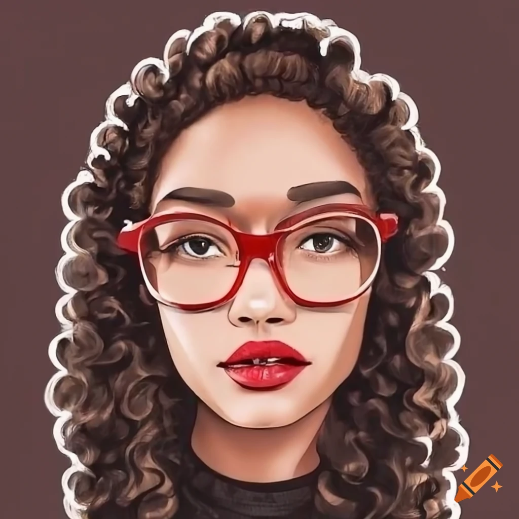 portrait of a girl with curly hair and red glasses