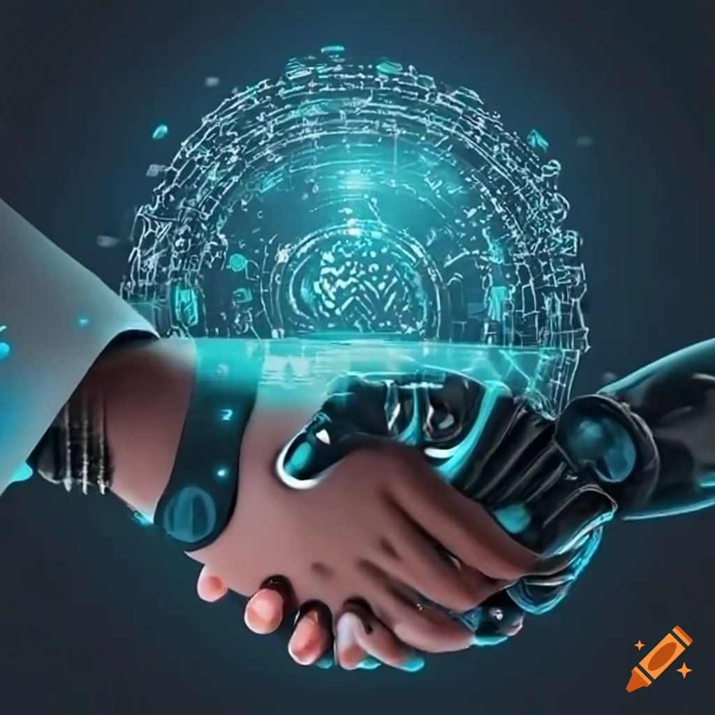 Illustration Of AI And Humans Shaking Hands On Craiyon Illustration Of AI And Humans Shaking Hands On Craiyon