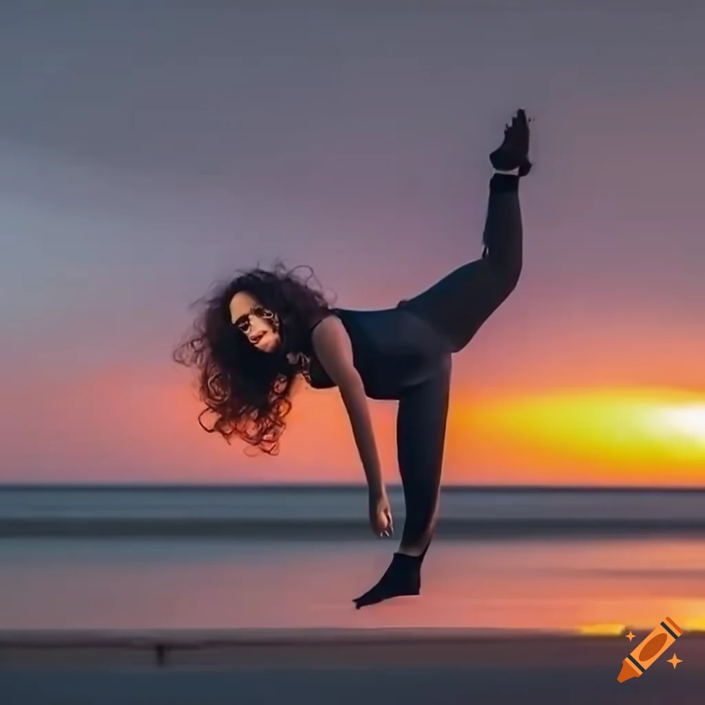 girl practicing parkour at sunset