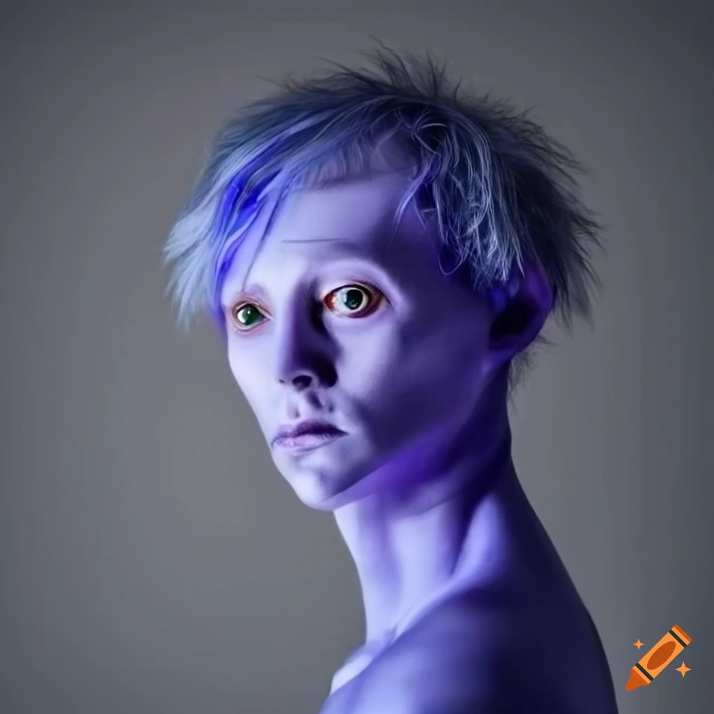 artist depiction of a periwinkle-skinned humanoid alien
