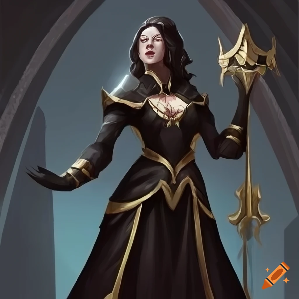 illustration of a lady cleric in black robe