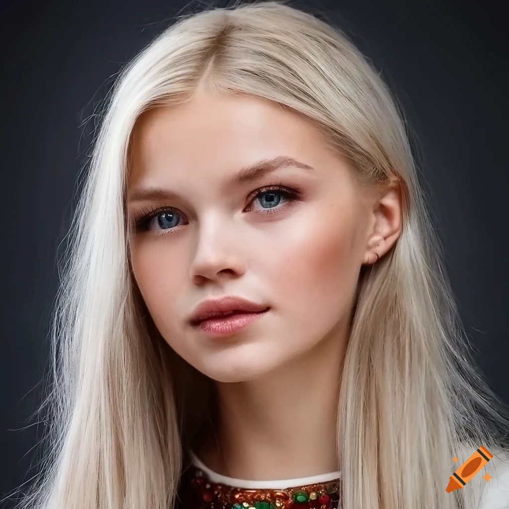 Life-like portrait of a pretty swedish blonde girl with big eyes, casual  attire, realistic eyes, realistic hair, 8k on Craiyon