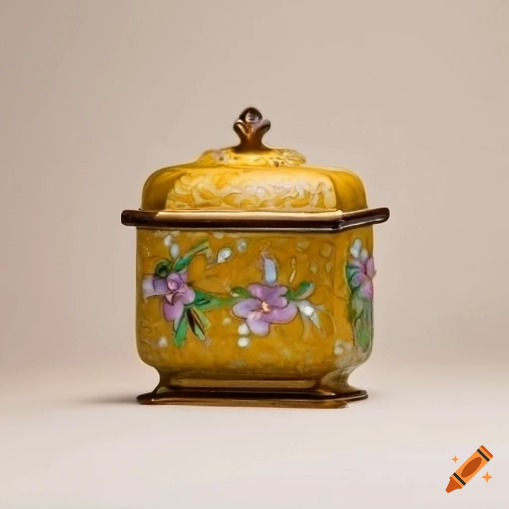 Closeup of a handpainted cloisonné candy dish