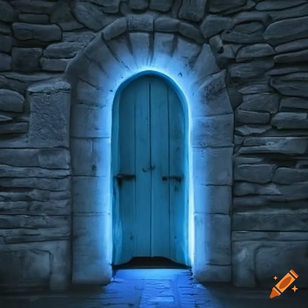 Creepy blue light emitting from a stone door on Craiyon - When Is Cursed By Light Coming Out