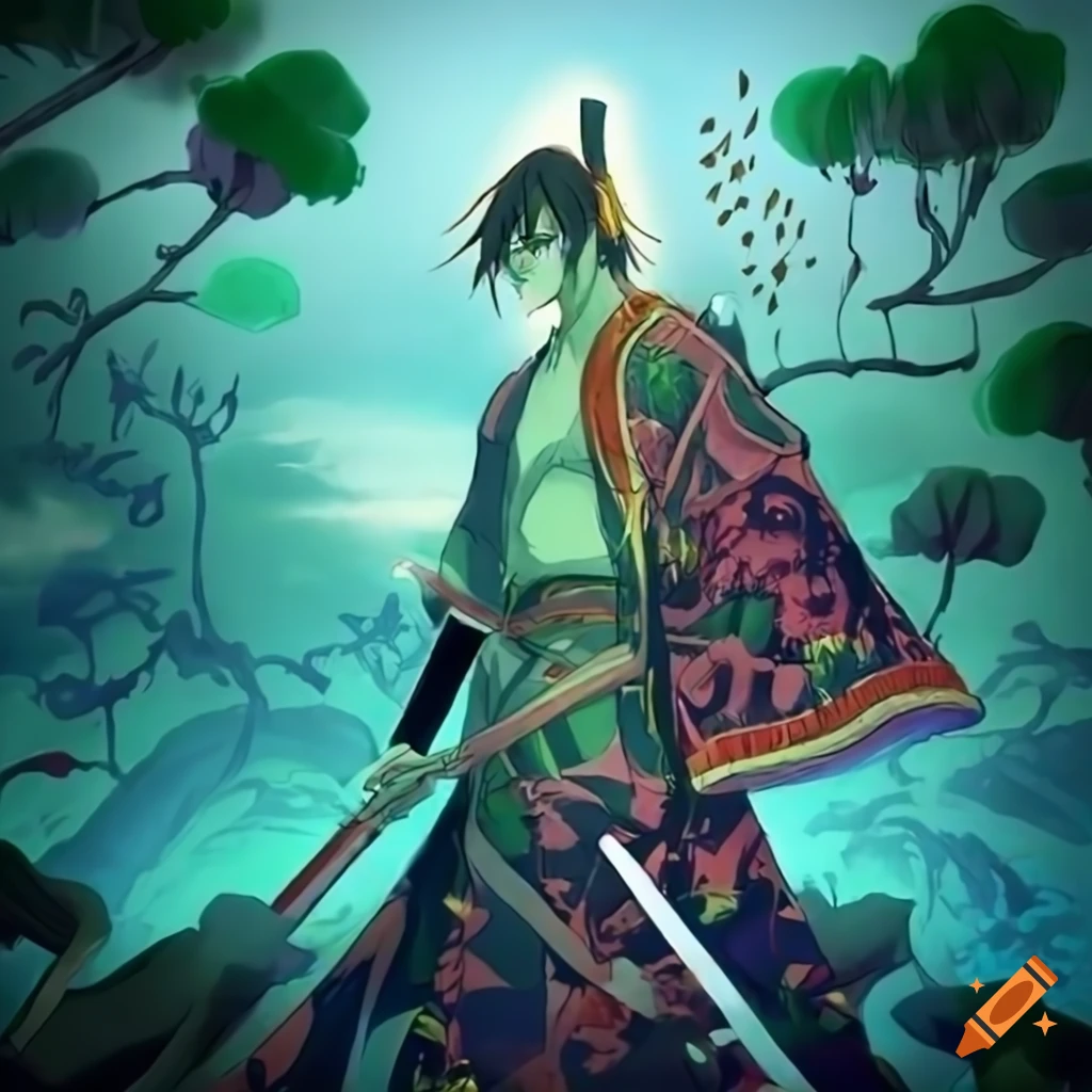 anime ninja prince warrior in a mystical forest
