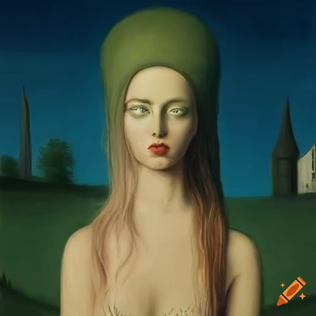 surreal painting with woman, tree roots, and snake