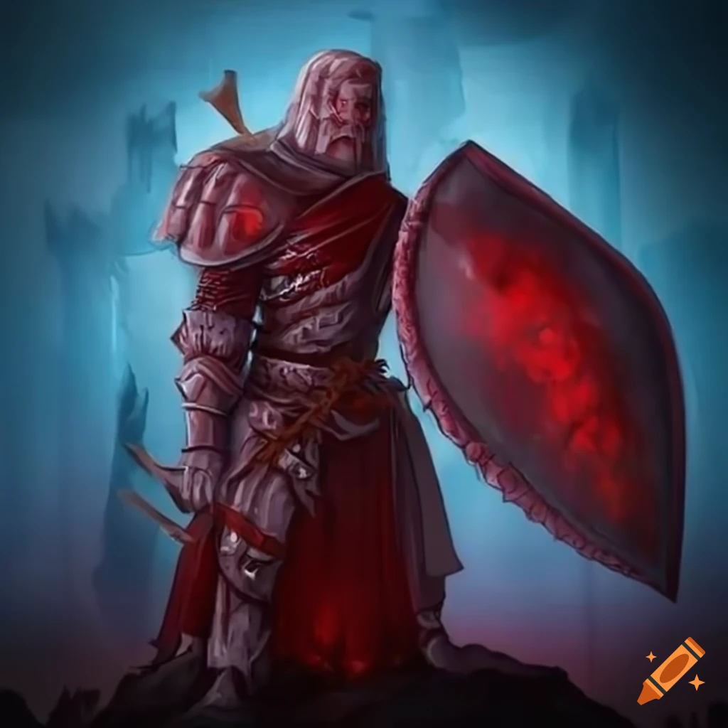 a majestic ice sculpture of a wine-red paladin