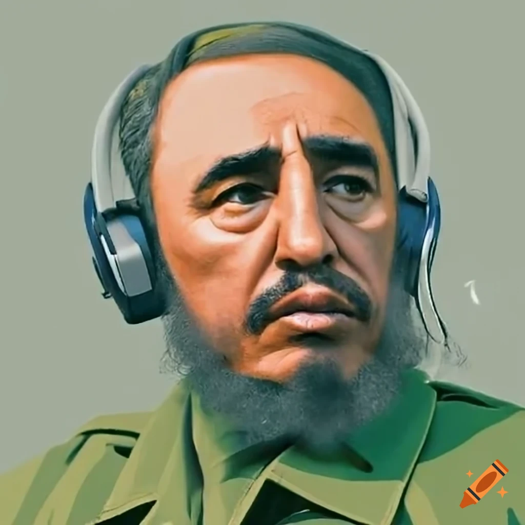 Fidel castro wearing headphones