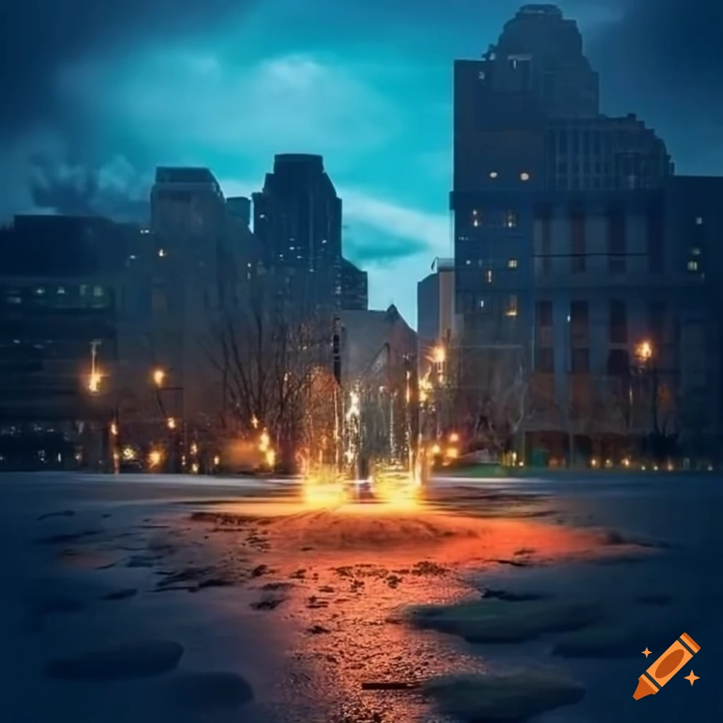 surreal urban park with magical elements