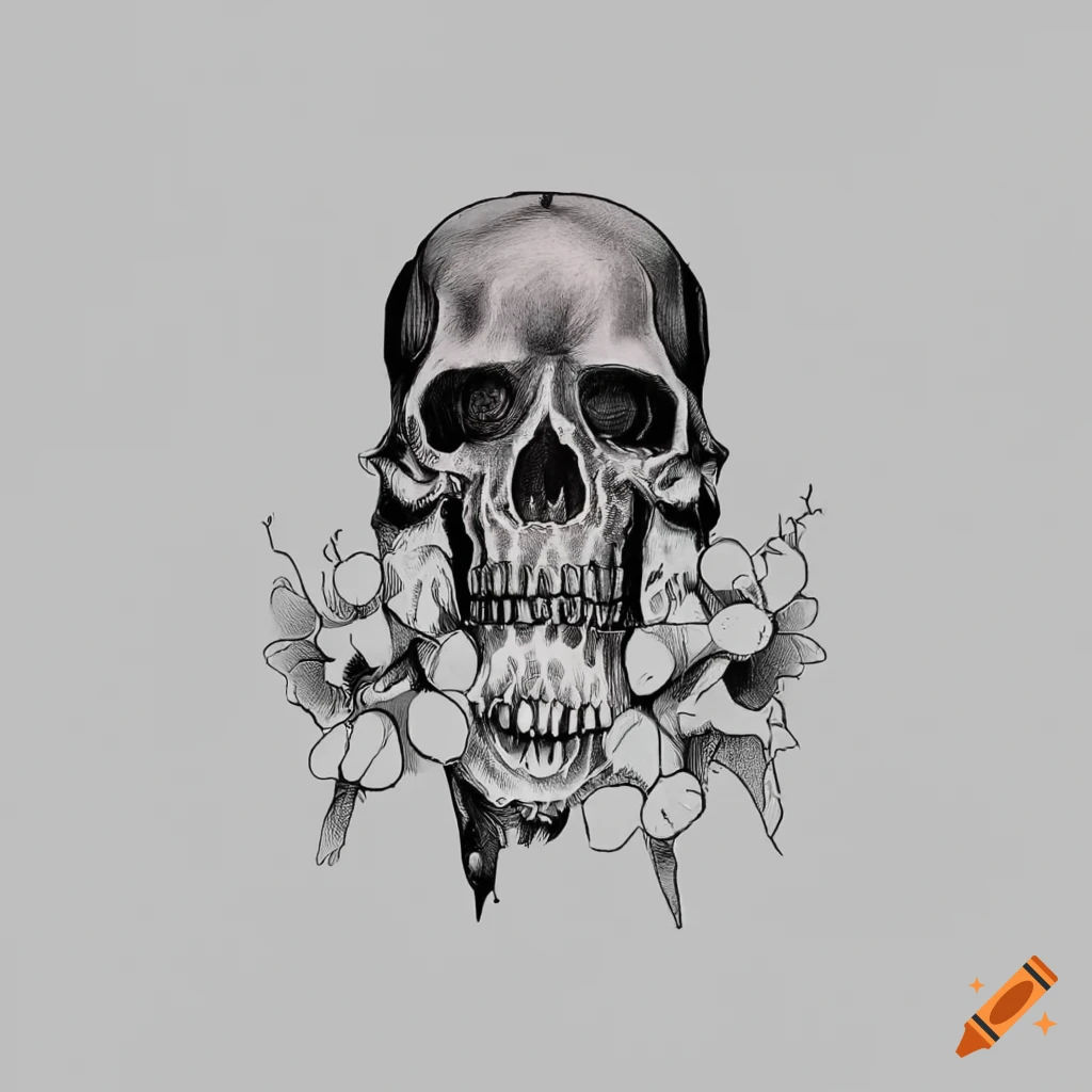 Dark Art Tattoo with Hourglass Skull Drawing
