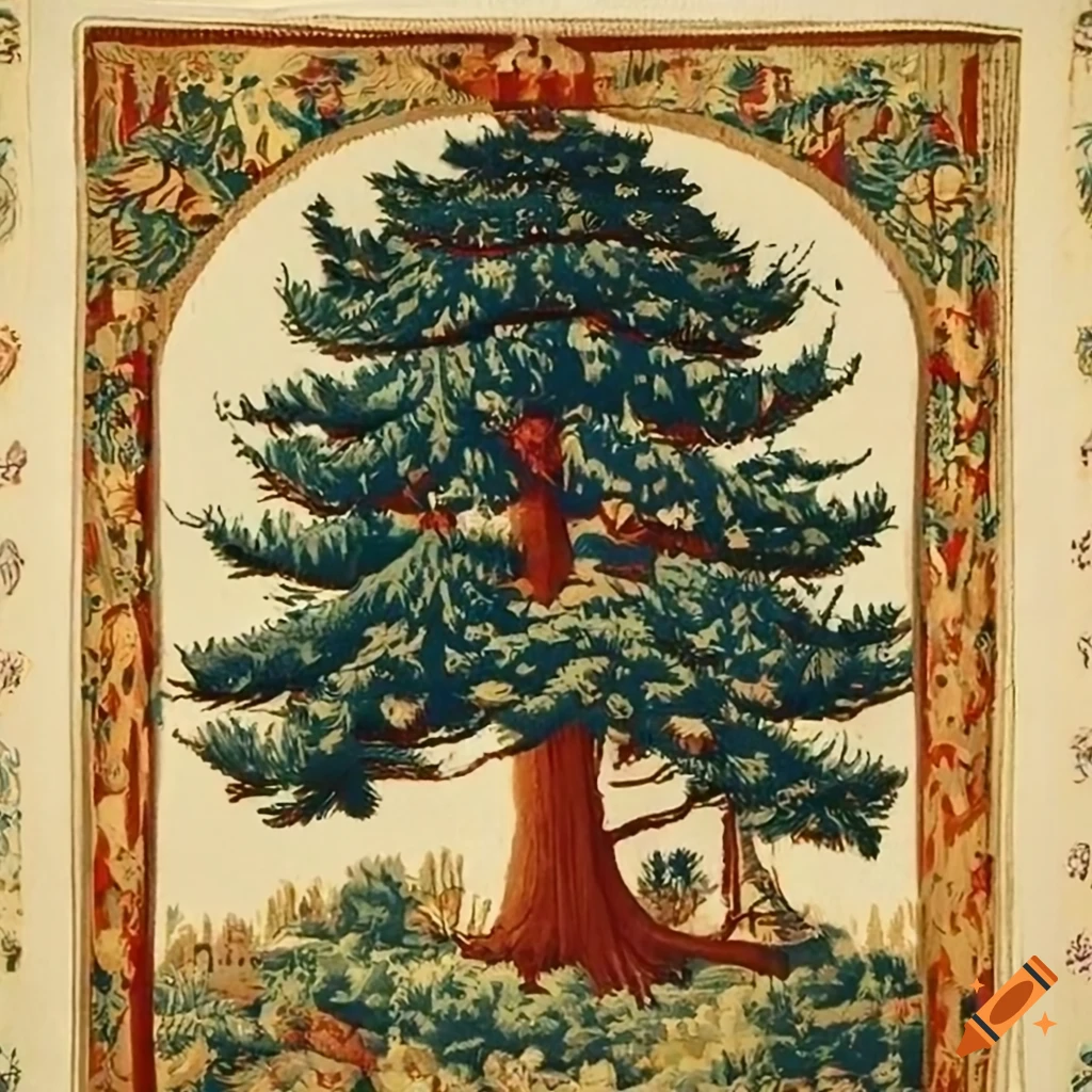 medieval tapestry of a pine tree