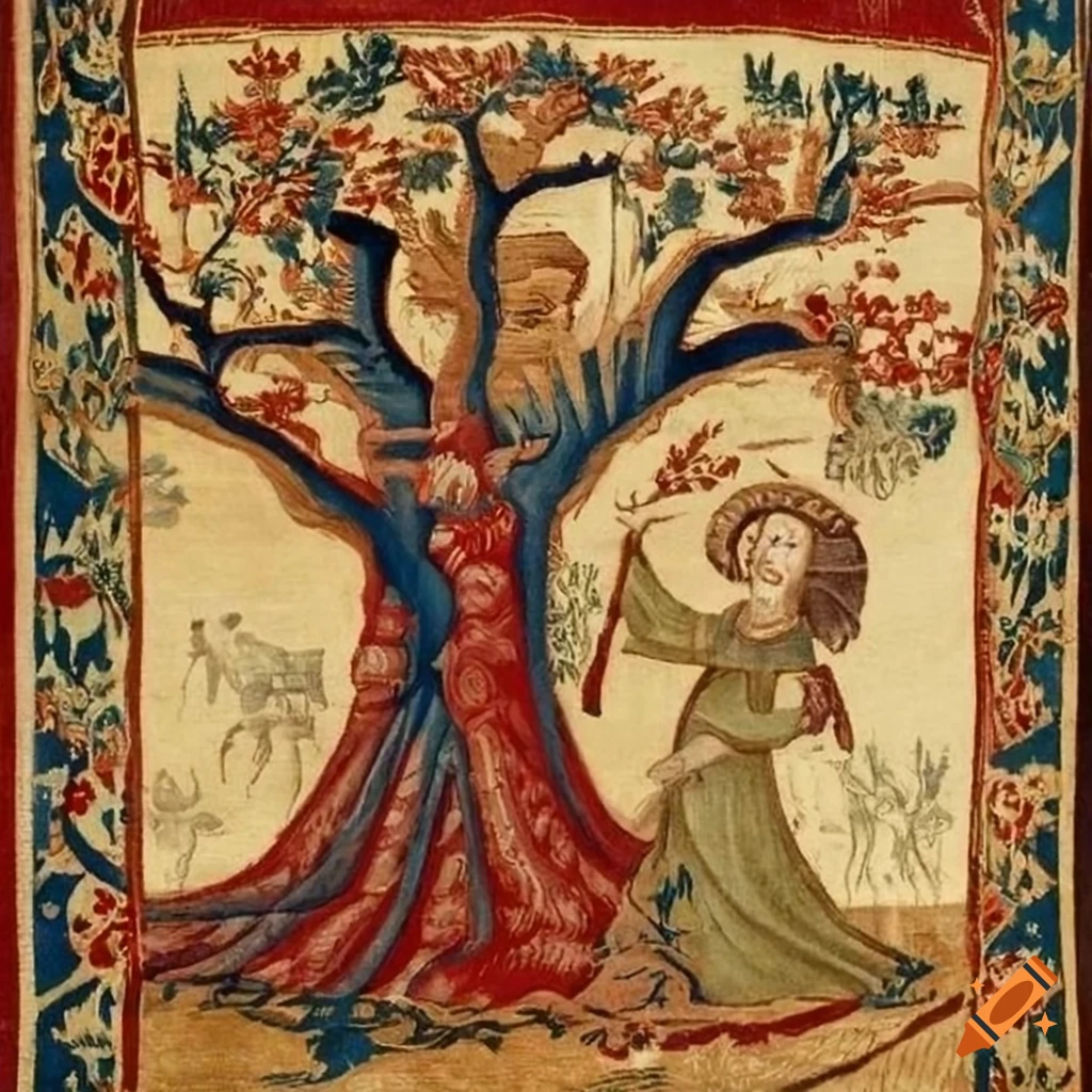 medieval tapestry depicting a tree