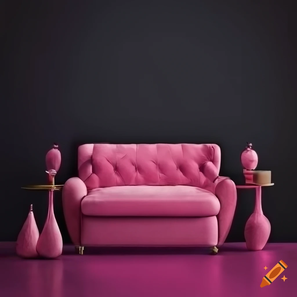 Modern Living Room With Pink Decorations On Black Walls On Craiyon
