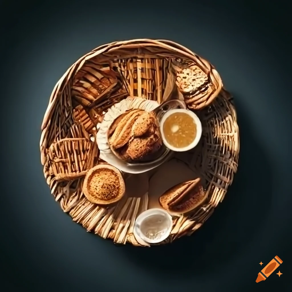 picnic spread with pastries and drinks in a wicker basket