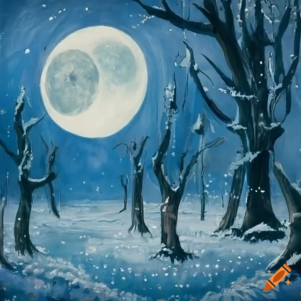 Winter Forest at Night - Landscape painting demo 