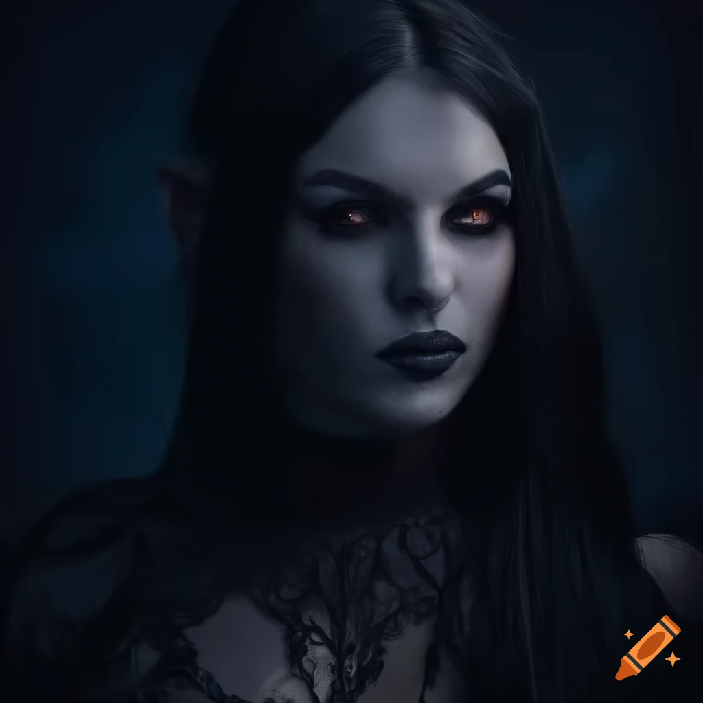 portrait of a dark elf woman in lacy armor