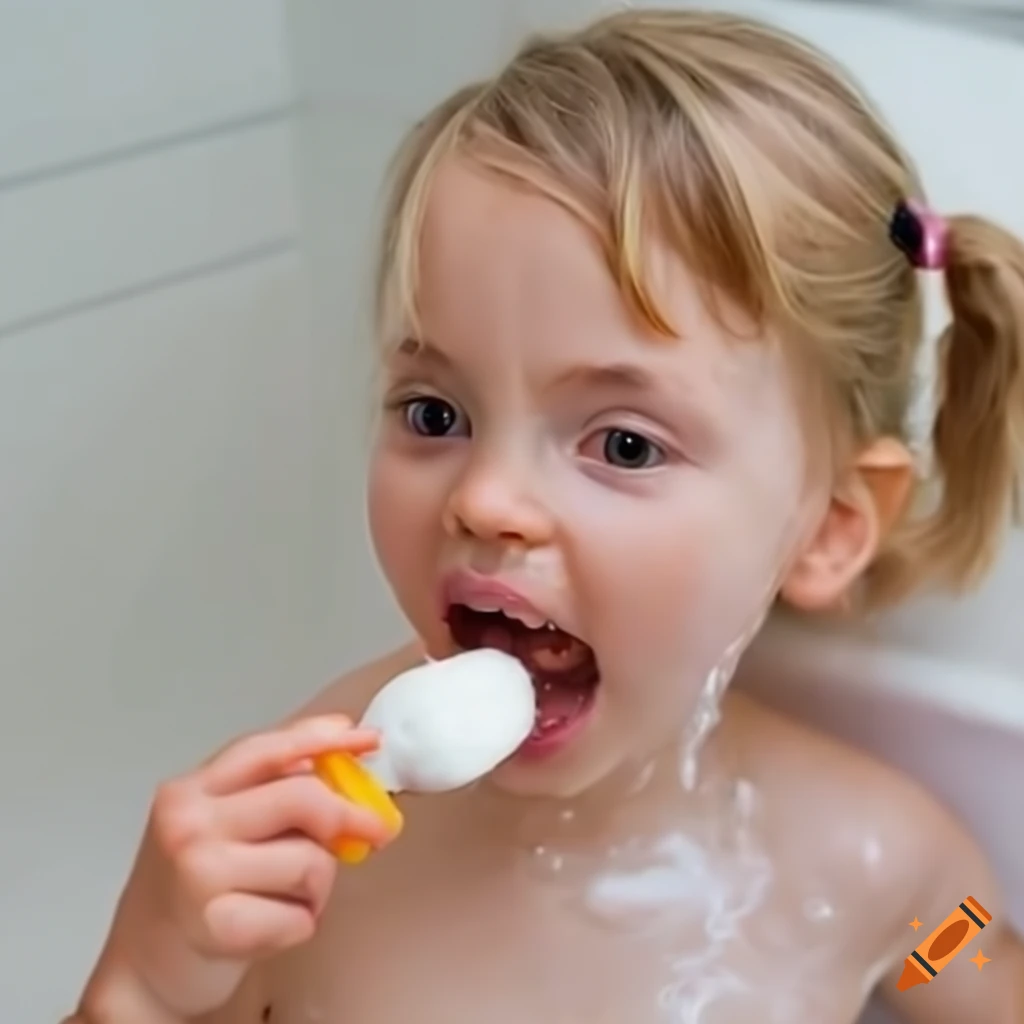 toddler girl enjoying a popsicle in the bath
