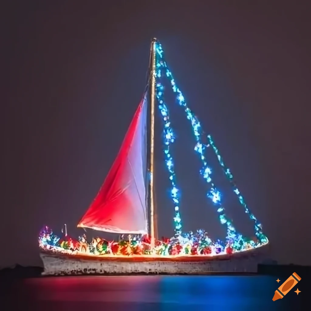 Sailboat adorned with christmas lights on Craiyon