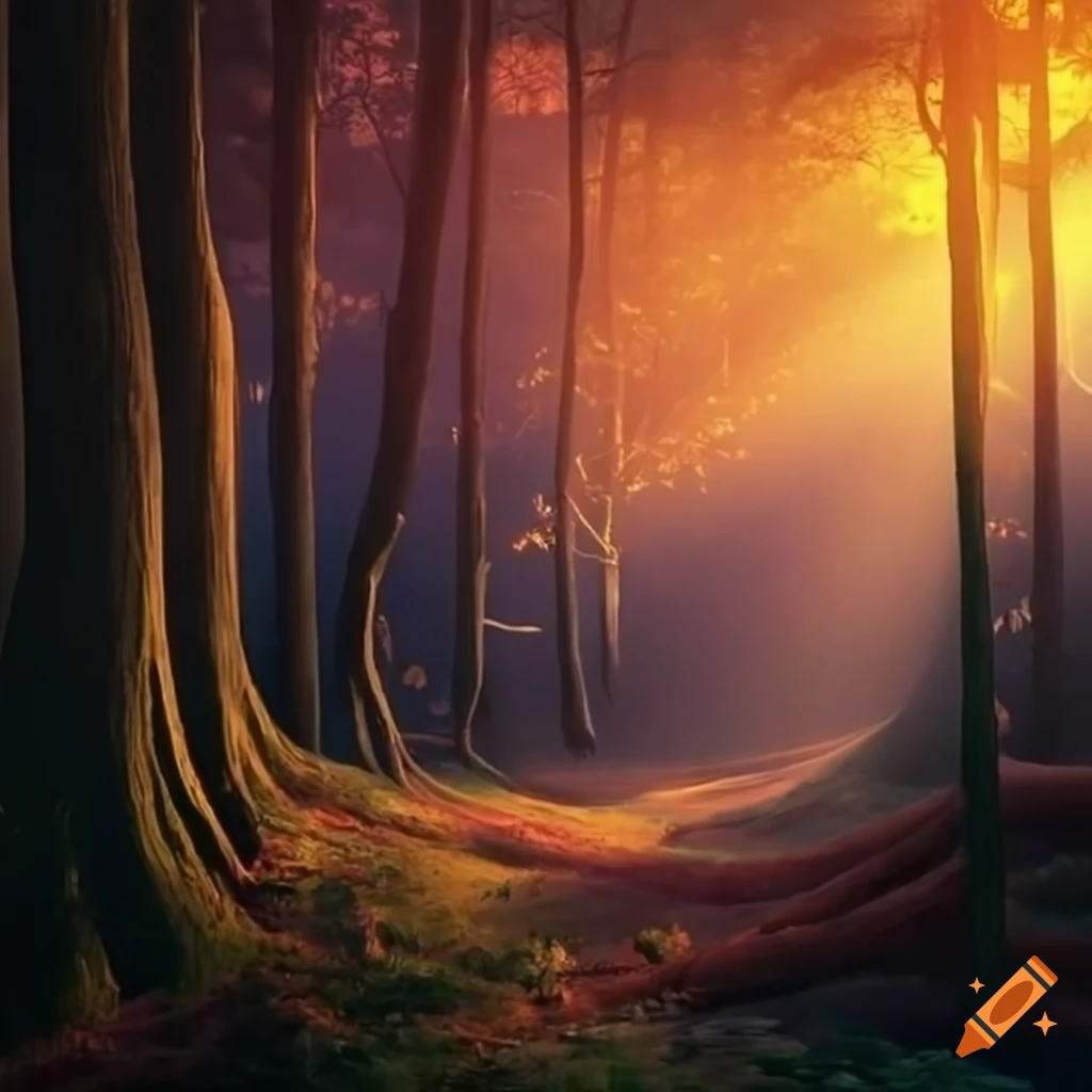 romantic evening in a forest