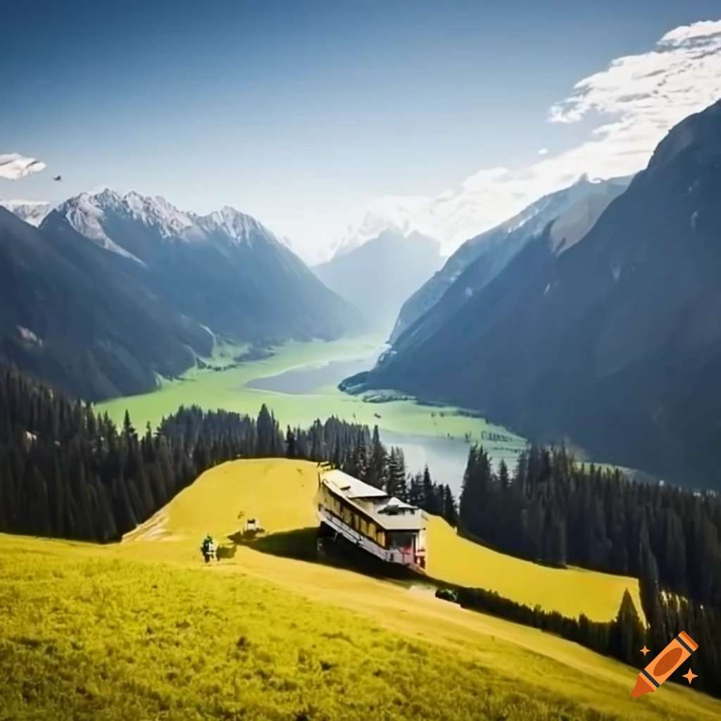 bus driving through Leutasch valley in Tirol