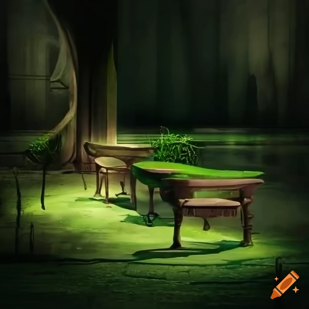 surrealist lamps and urban design in a gothic futuristic park