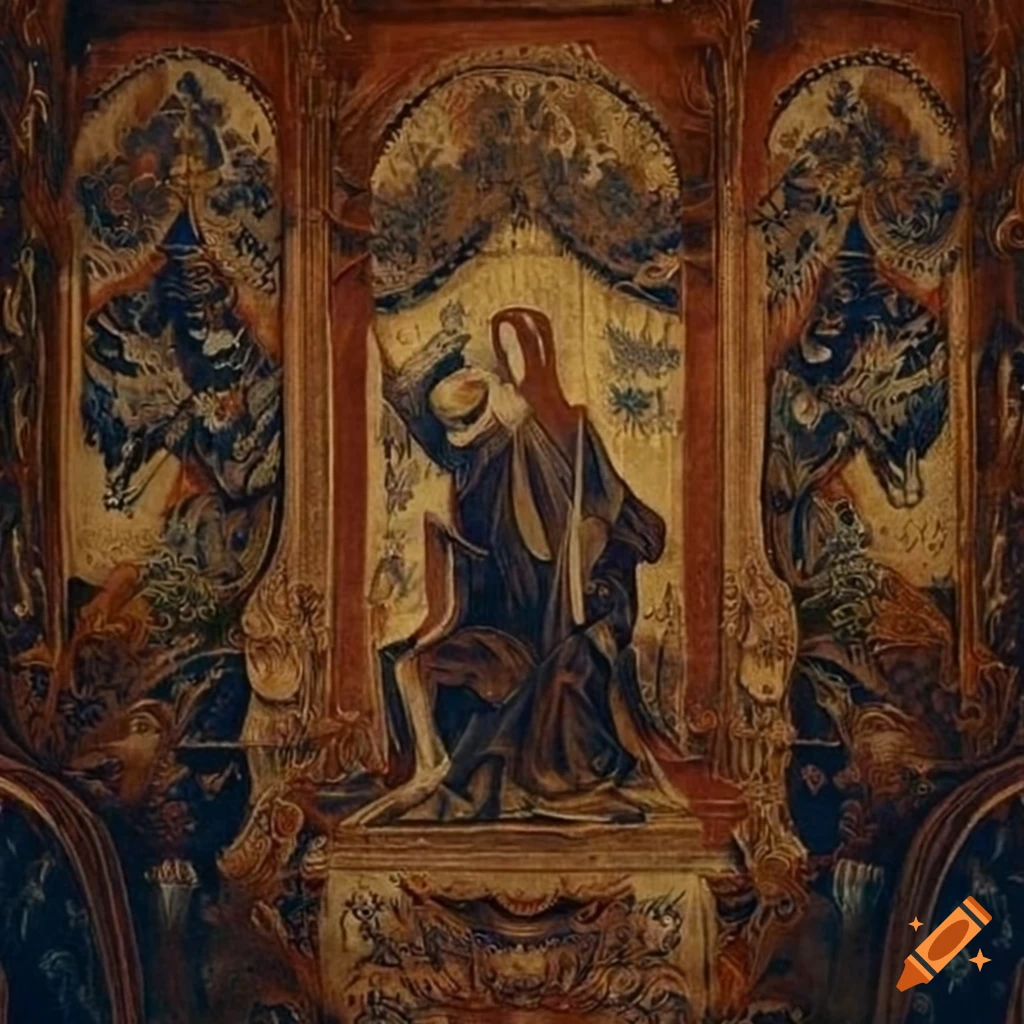 medieval tapestry with a full moon in the night sky