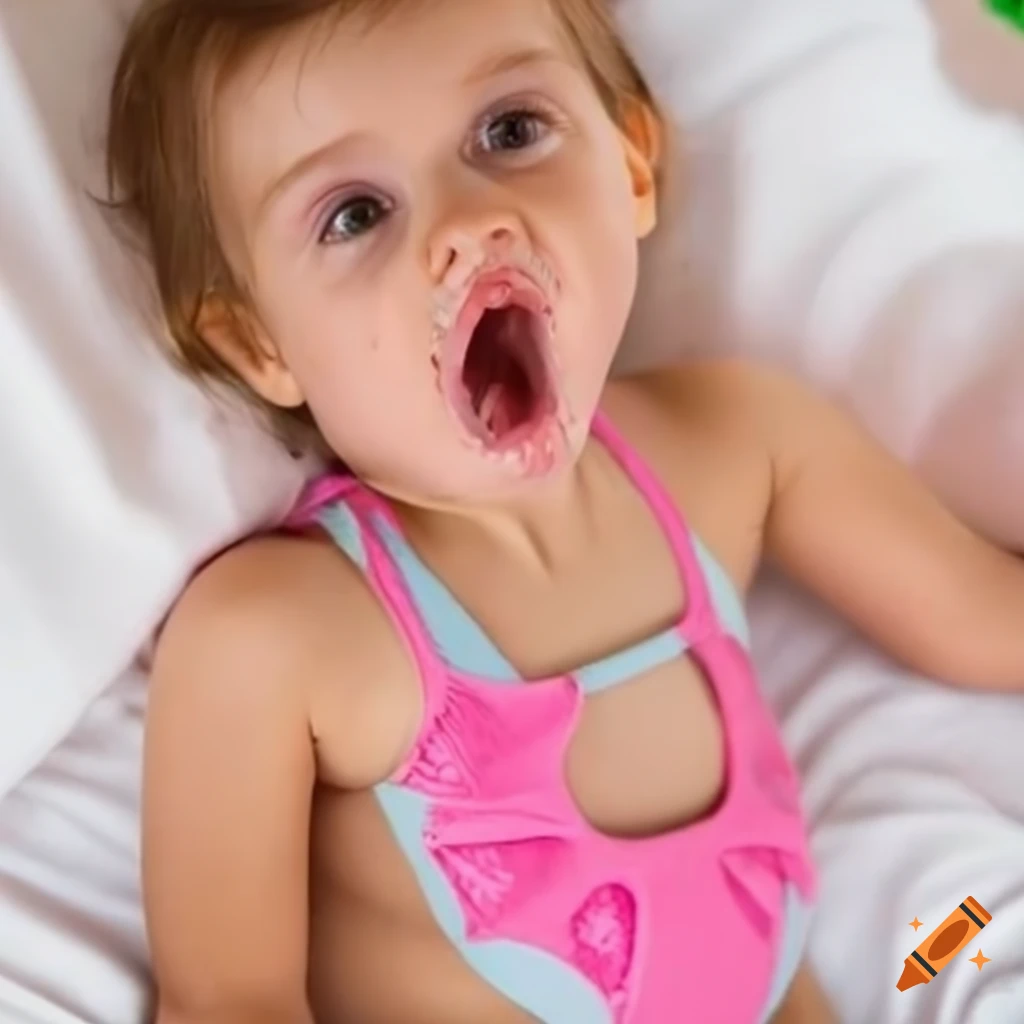 cute toddler girl in swimsuit with pig tails
