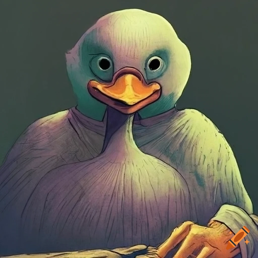 Noir illustration of a duck villain