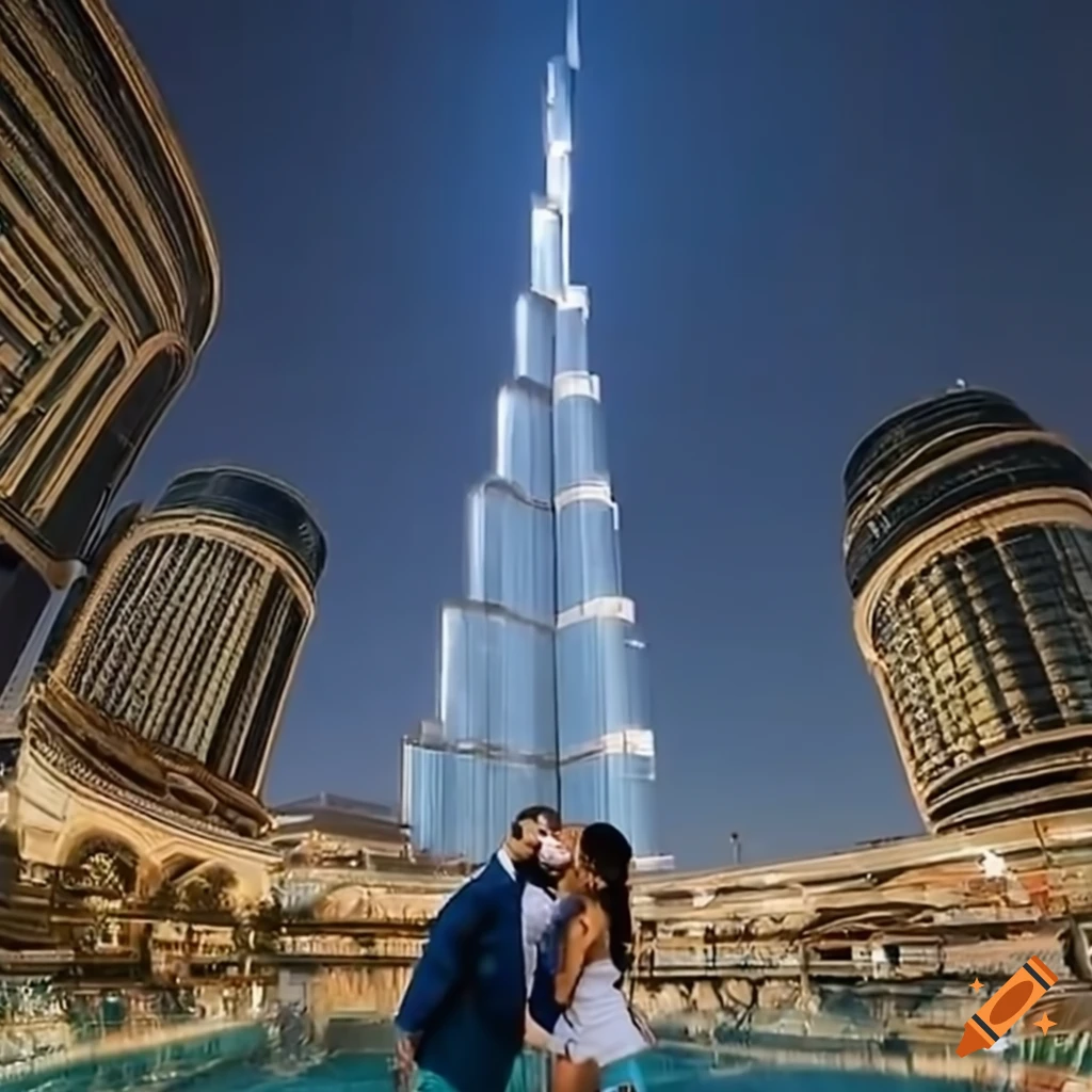 romantic proposal in front of Burj Khalifa