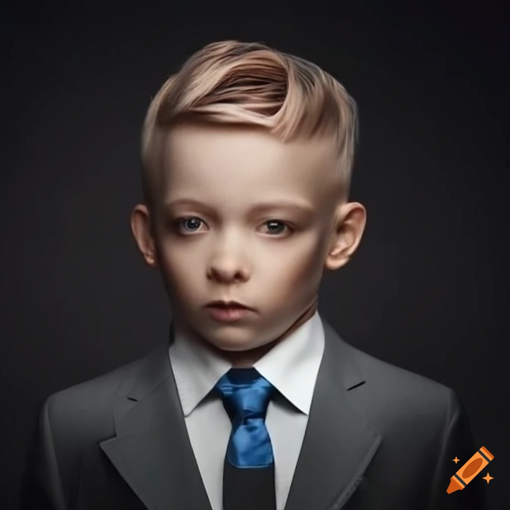 Hyper-realistic portrait of a young boy wearing a suit on Craiyon
