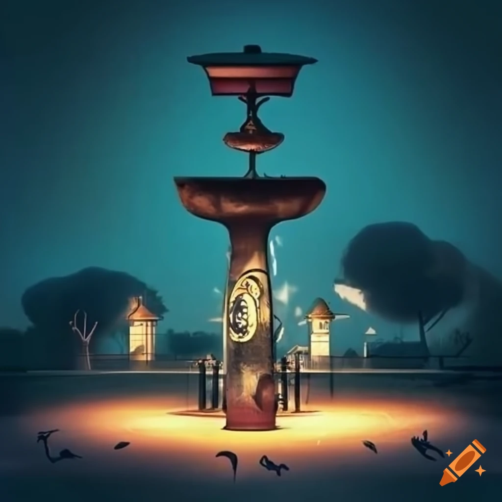 surrealist city park with magical elements