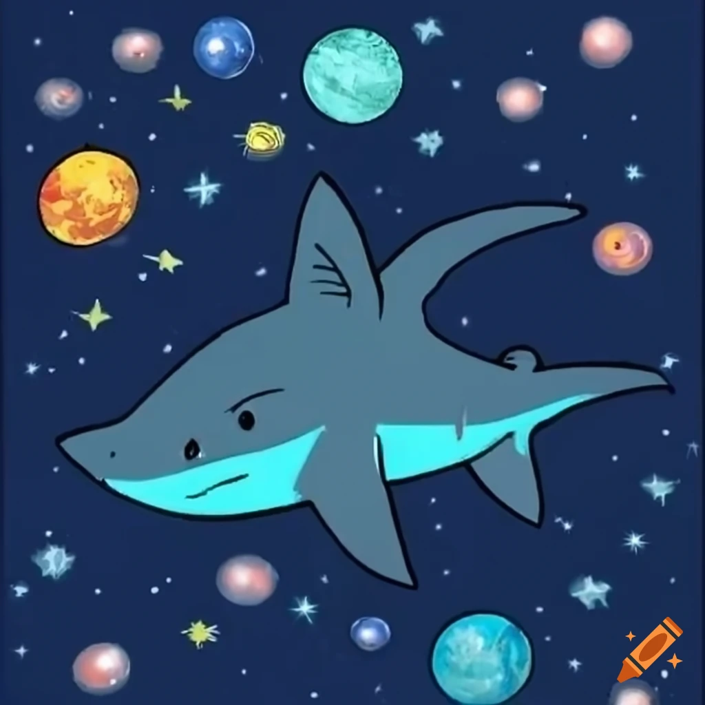shark floating in outer space