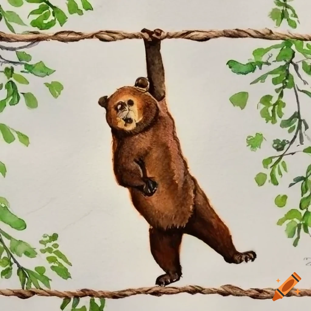 Drawing of a bear suspended between two trees on Craiyon