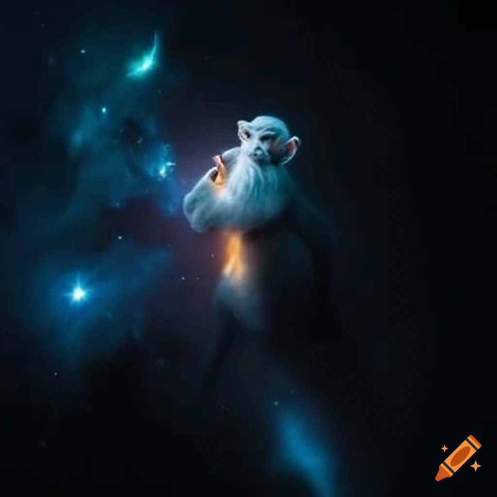 illustration of a monkey operating a laser satellite