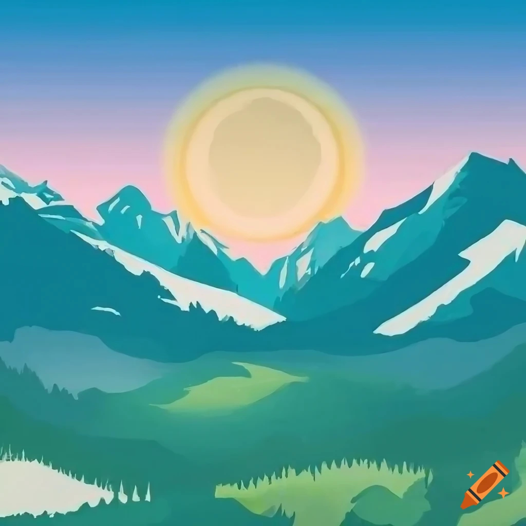 Bright pastel colors of a snowy mountain landscape on Craiyon