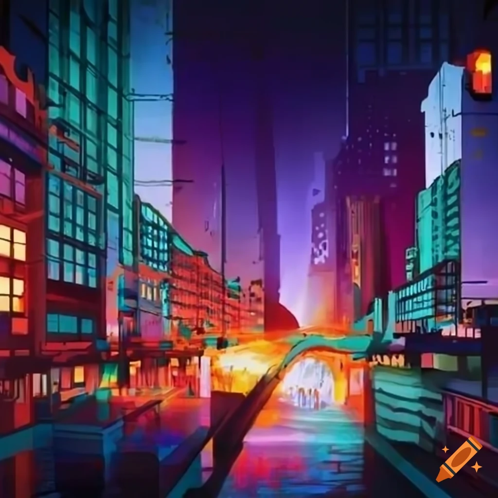 Artistic Depiction Of A Neighborhood Using 1 point Perspective On Craiyon
