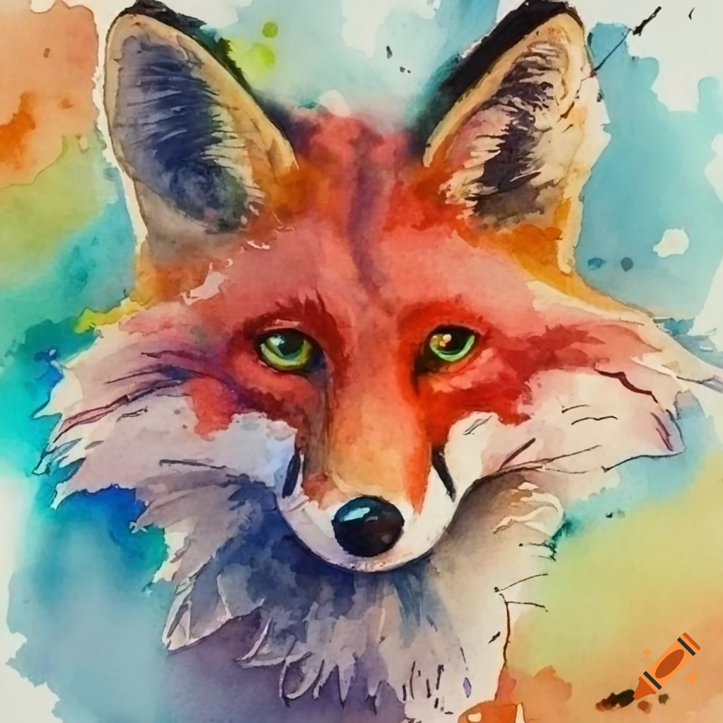 watercolor painting of a fox head logo