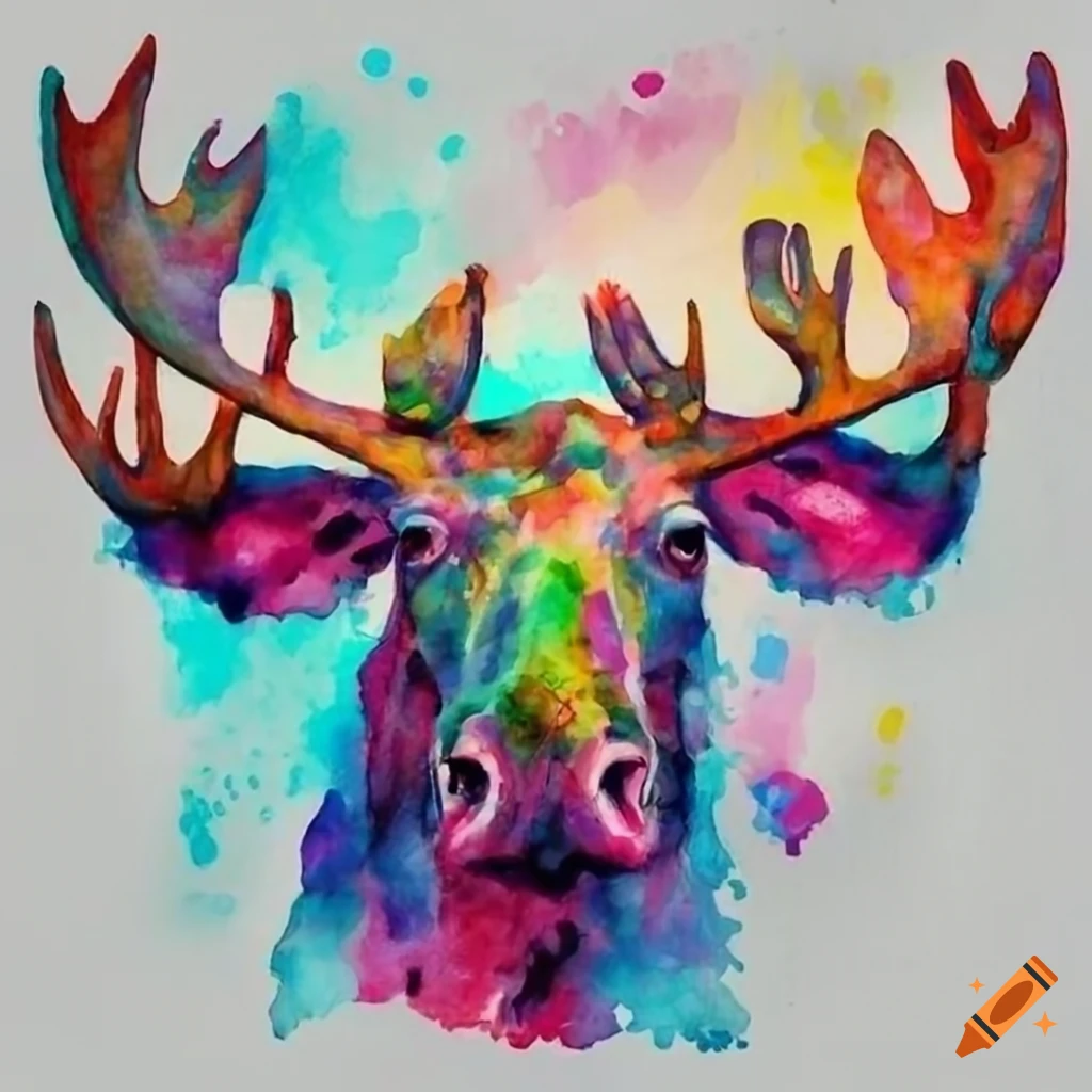 Illustration of a colorful moose on Craiyon