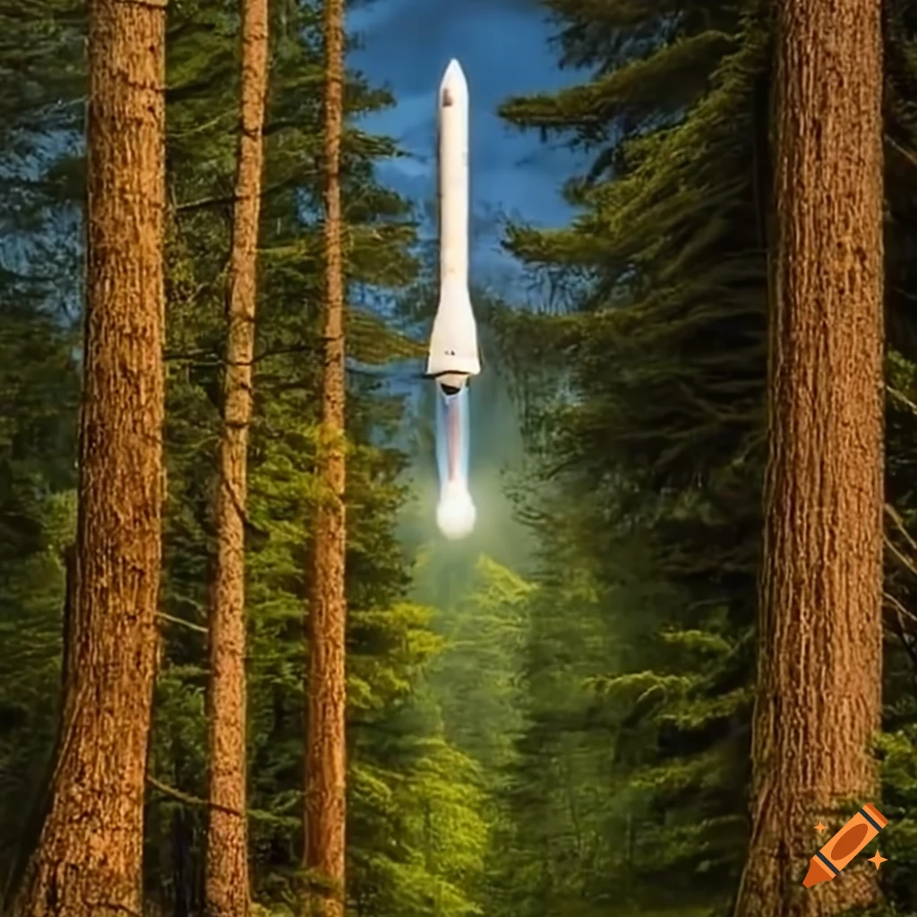 rocket flying over the forest