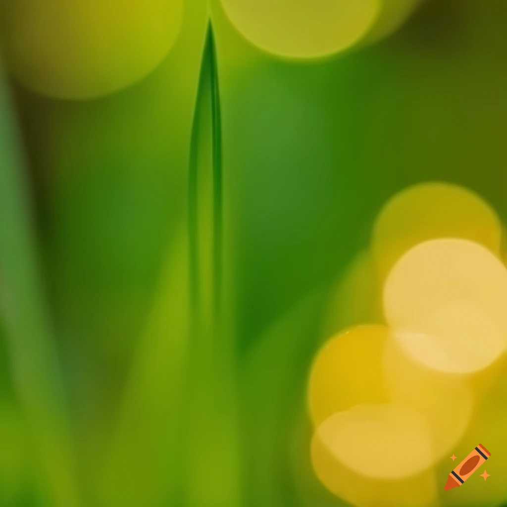 close-up of green grass blades with yellow bokeh