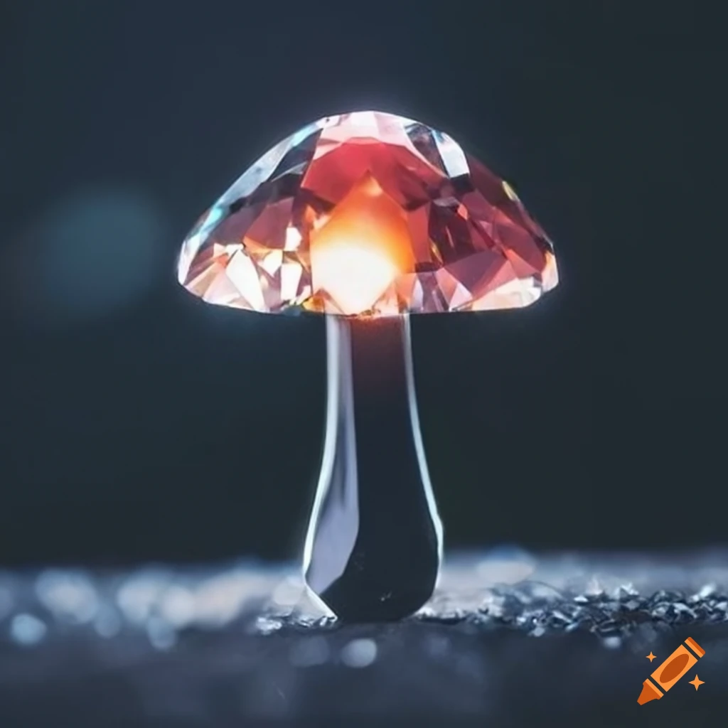 crystal diamond in the shape of a mushroom on black velvet