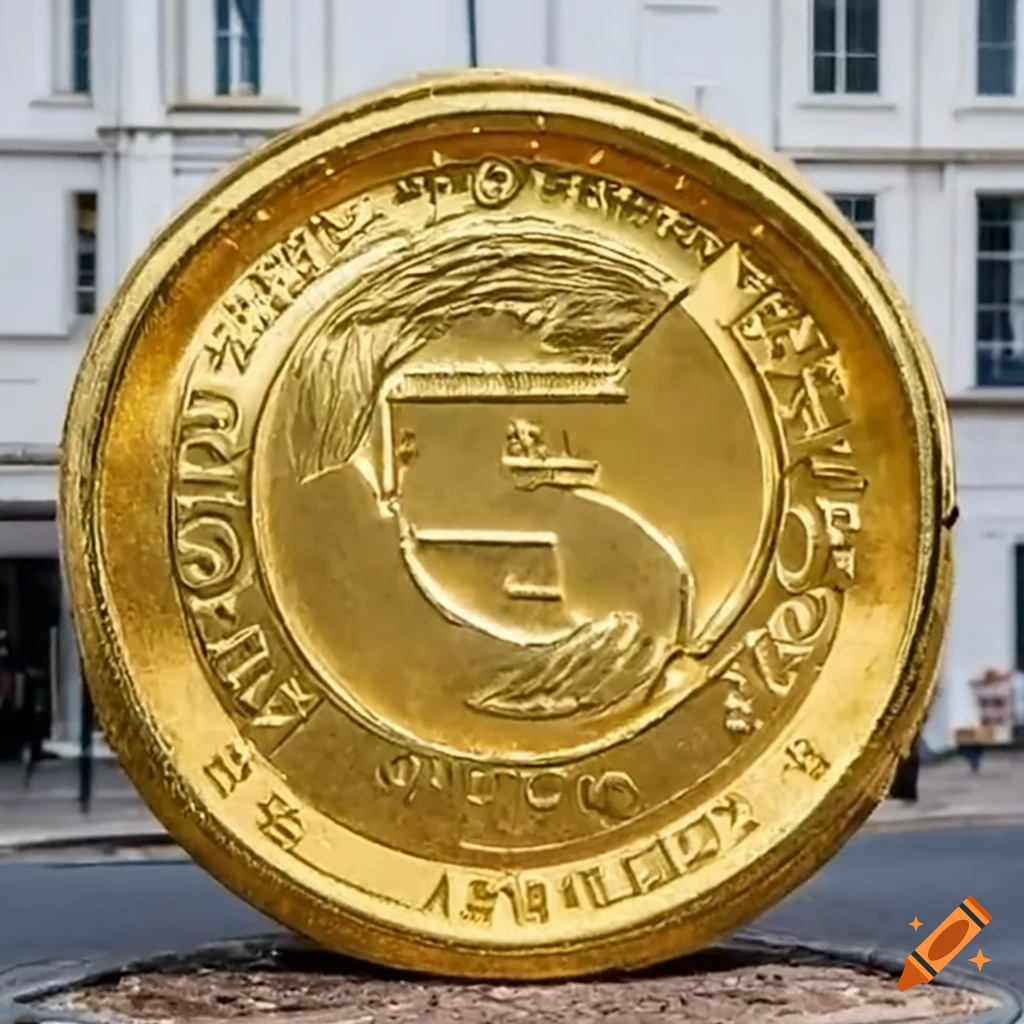 Giant gold coin on a street on Craiyon