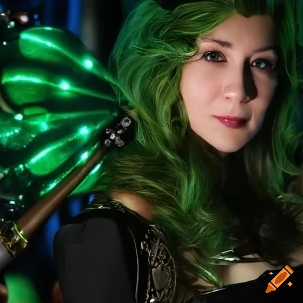 Lady Palutena's steampunk laboratory with green-haired queen