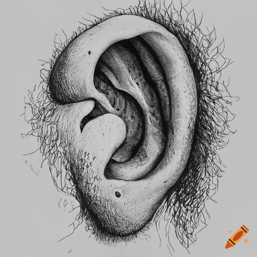 Medical illustration of a human ear listening to music on Craiyon